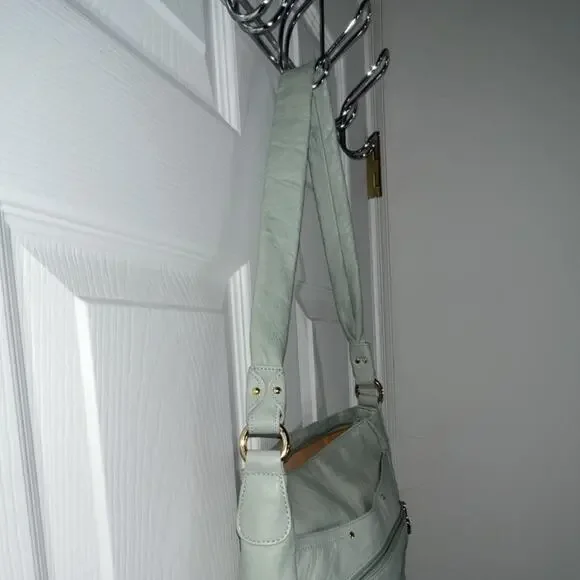 Stone Mountain Light Green Shoulder Bag Gold Hardware Orange Lining Studded - Picture 7 of 7